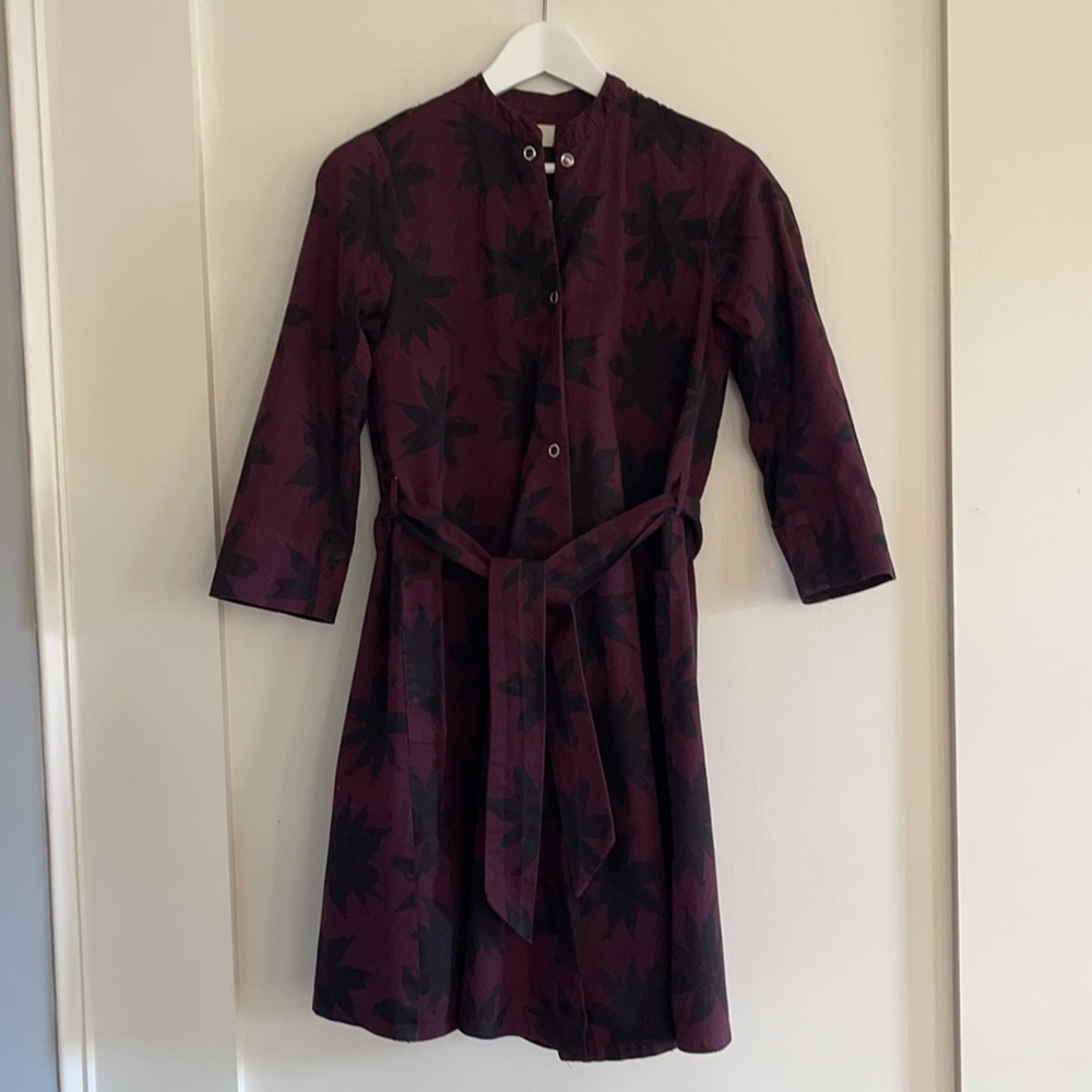 Kin Studio Organic Cotton JACKET DRESS in wine red/purple/black. Size 12Y.